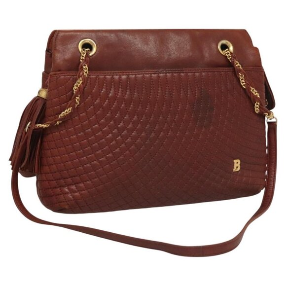 BALLY Quilted Chain Shoulder Bag Leather Brown Gold Auth BA2645 - Picture 1 of 16